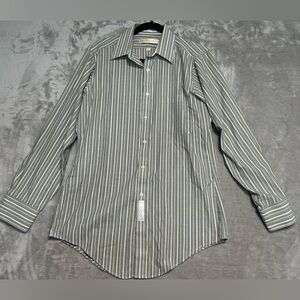 Geoffrey Beene Button Down Shirt Men’s 15 32/33 Green White Stripe